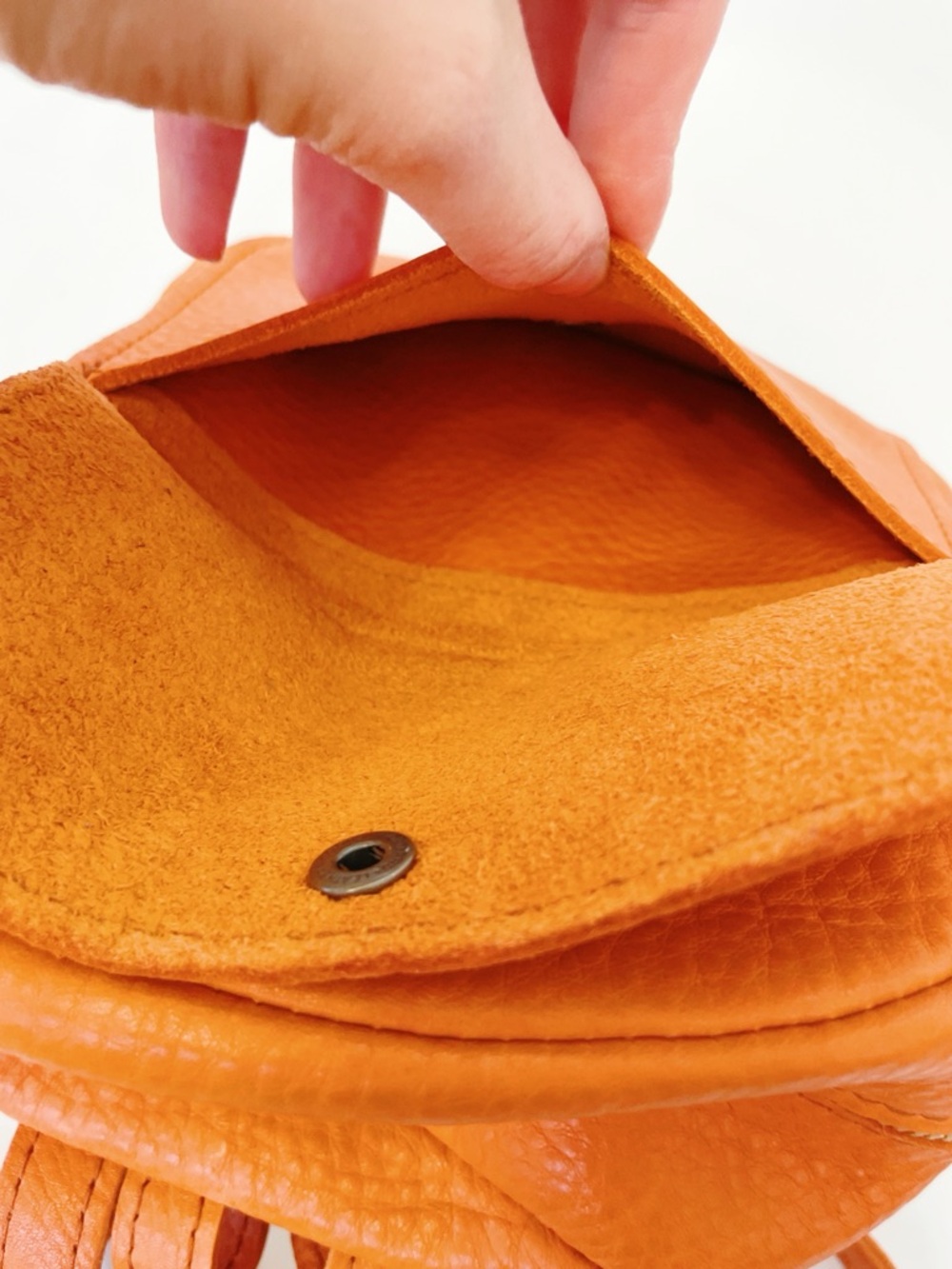 Orange Mini Backpack — Women’s Compact Leather Backpack - Picture 8 of 12